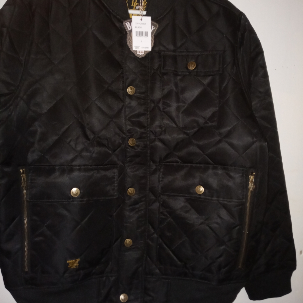 Black Quilted Jacket with Gold Accents